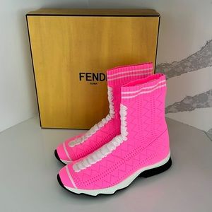 Fendi PINK Rockoko Knit Sock Boot Sneakers 37.5 7 7.5 💖💖 Fab!!!